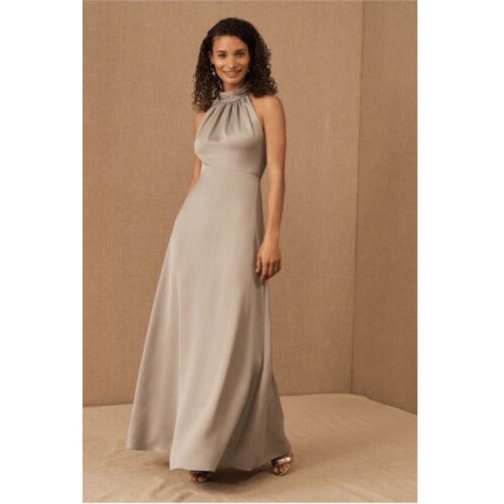 BHLDN Sachin + Babi Esme Satin Charmeuse High Neck Satin Dress (2) Dove Gray